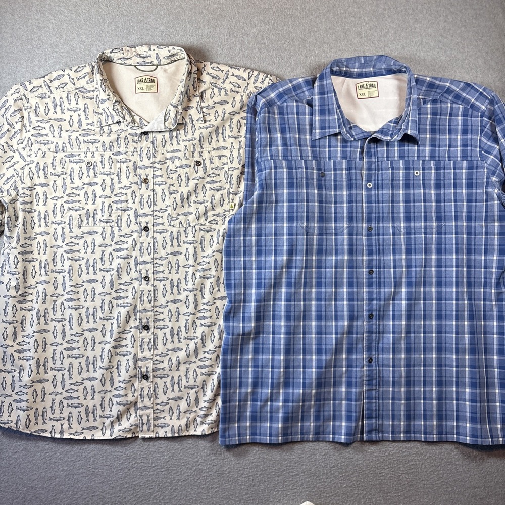 Lake & Trail Men's 2XL Performance Short Sleeve Button Ups (LOT OF 2) Fishing